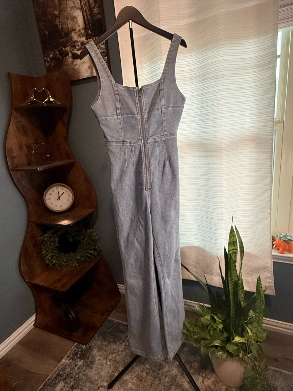 Lulus Light Gray Denim Women's Overalls Jumpsuit with Front Zip